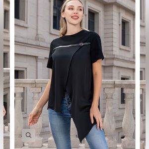 NWT S.DEER black short sleeve asymmetrical cut top size XL